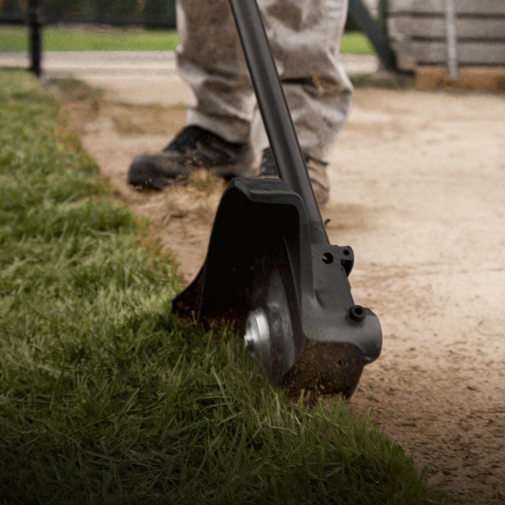 Edging the lawn along a driveway.